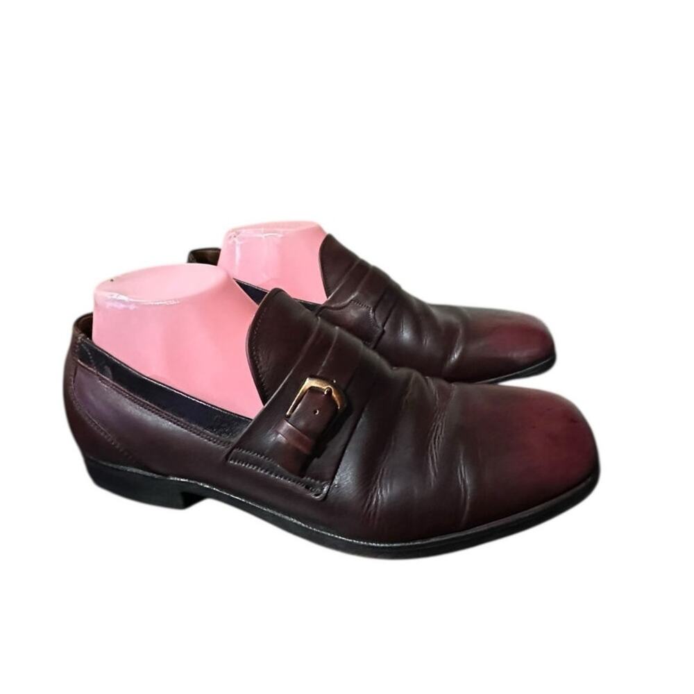 E.T. WRIGHT Single Monk Strap Burgundy Leather Loafers Sz 9.5 B Men's Vintage